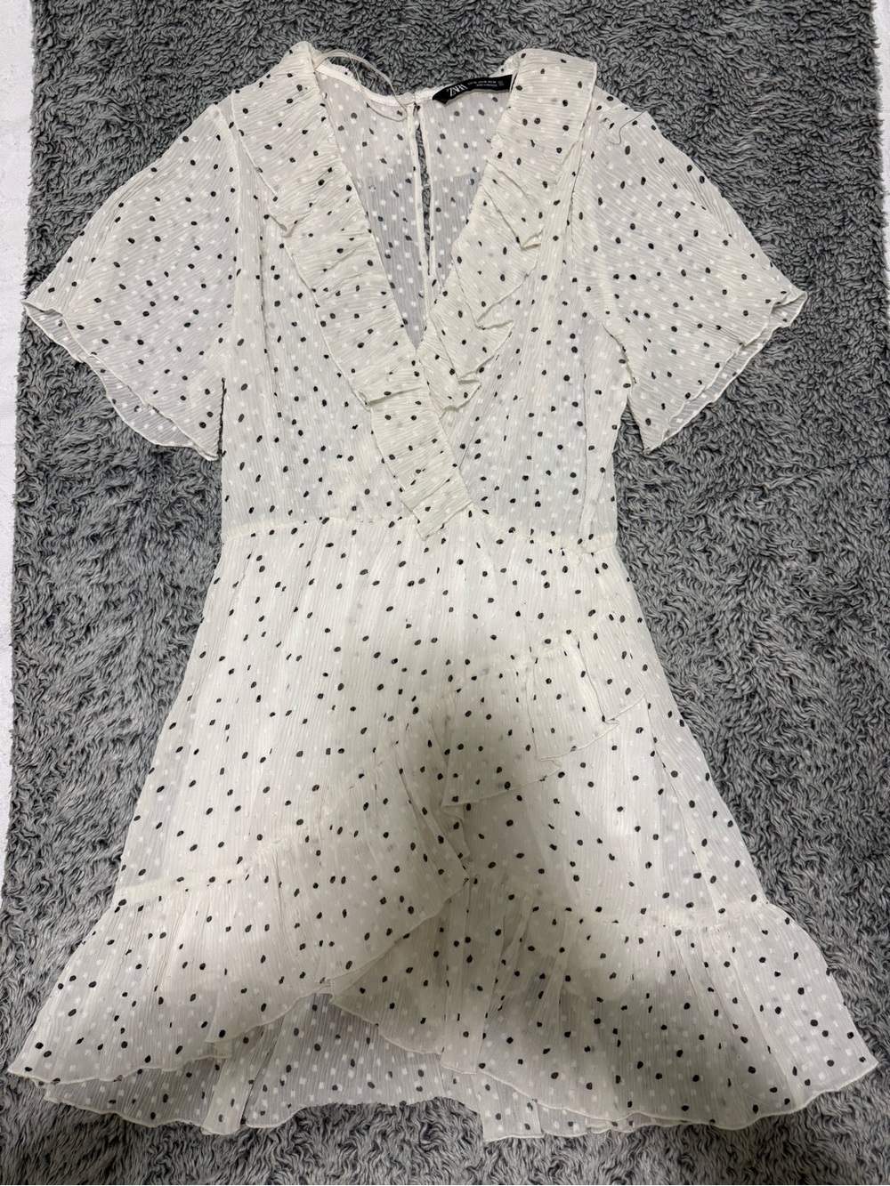 Zara White Polka Dot Romper with Black Dots